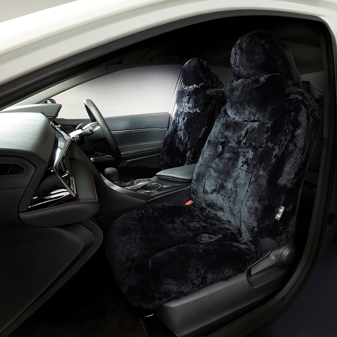 Platinum CLOUDLUX Sheepskin Seat Covers - Black Adjustable Headrests Size 60 Airbag Compatible, , scaau_hi-res