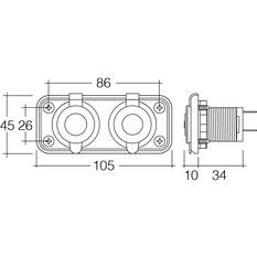 Narva 12/24V Twin Accessory w/USB Socket - Flush Mount, , scaau_hi-res