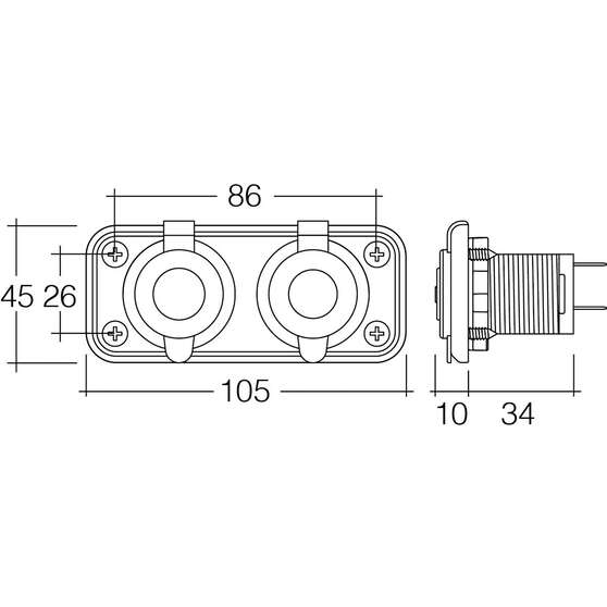 Narva 12/24V Twin Accessory w/USB Socket - Flush Mount, , scaau_hi-res