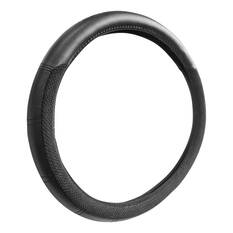 Dickies Premium Leather Look & Suede Steering Wheel Cover Black 380mm Diameter, , scaau_hi-res