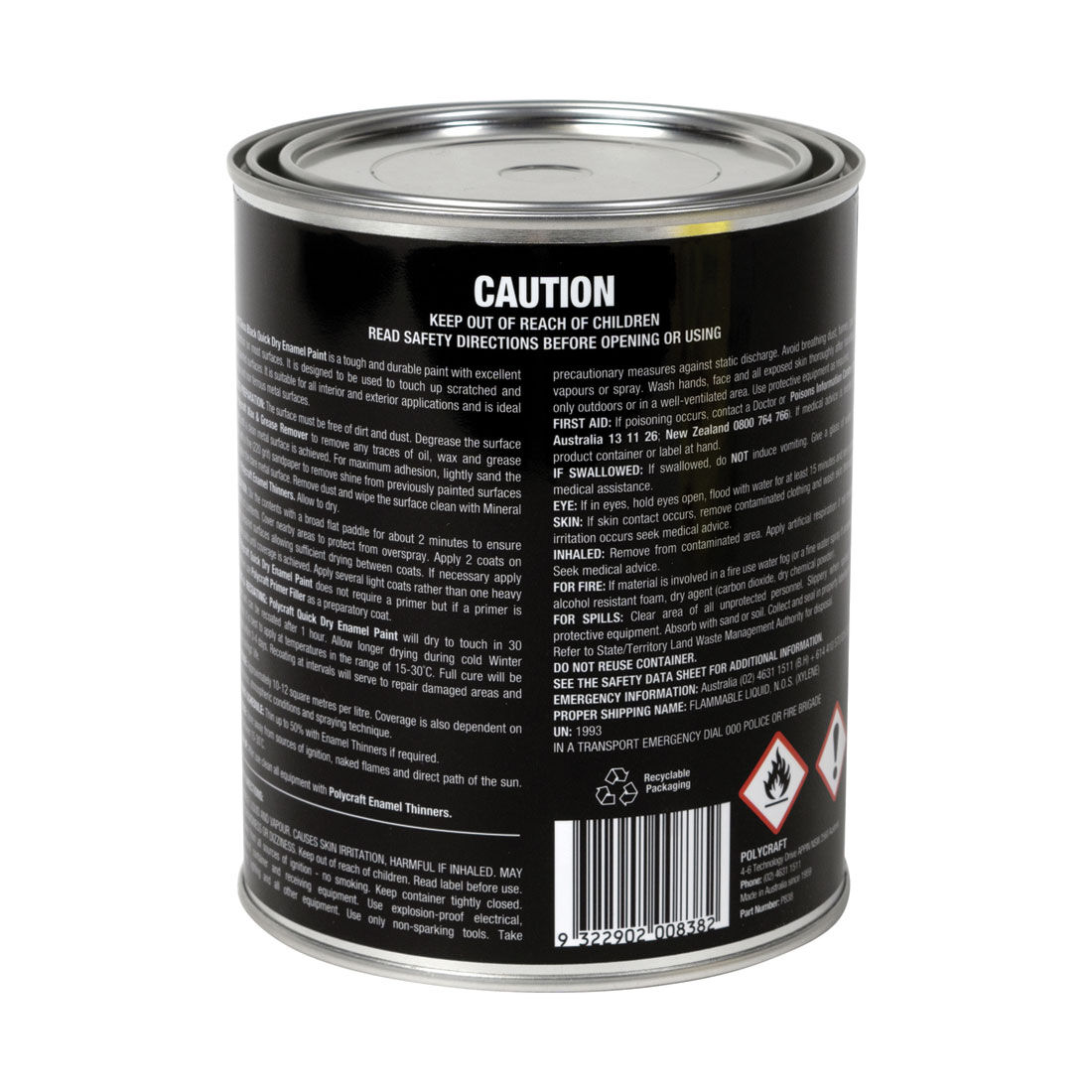 Polycraft Enamel Quick Dry Black 1 Litre, , scaau_hi-res