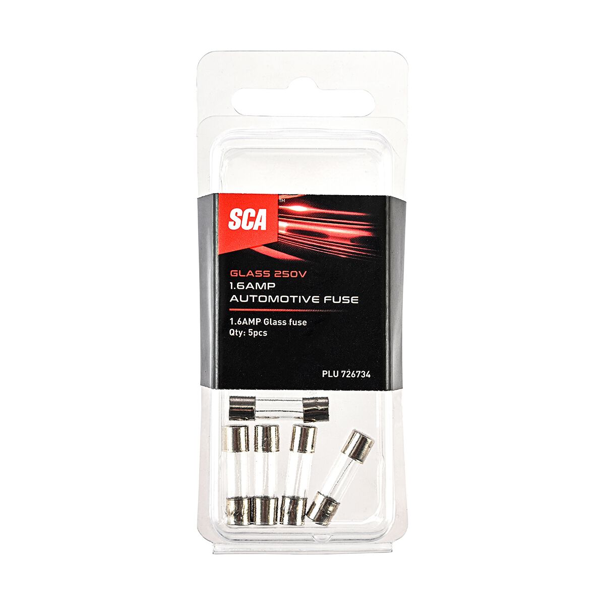 SCA Automotive Fuses - Glass 250V 1.6 Amp, 5 Piece - GF160-3, , scaau_hi-res