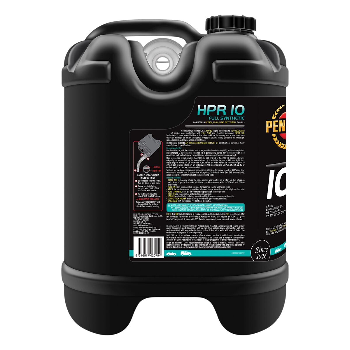Penrite HPR 10 Engine Oil 10W-50, 20 Litre, , scaau_hi-res