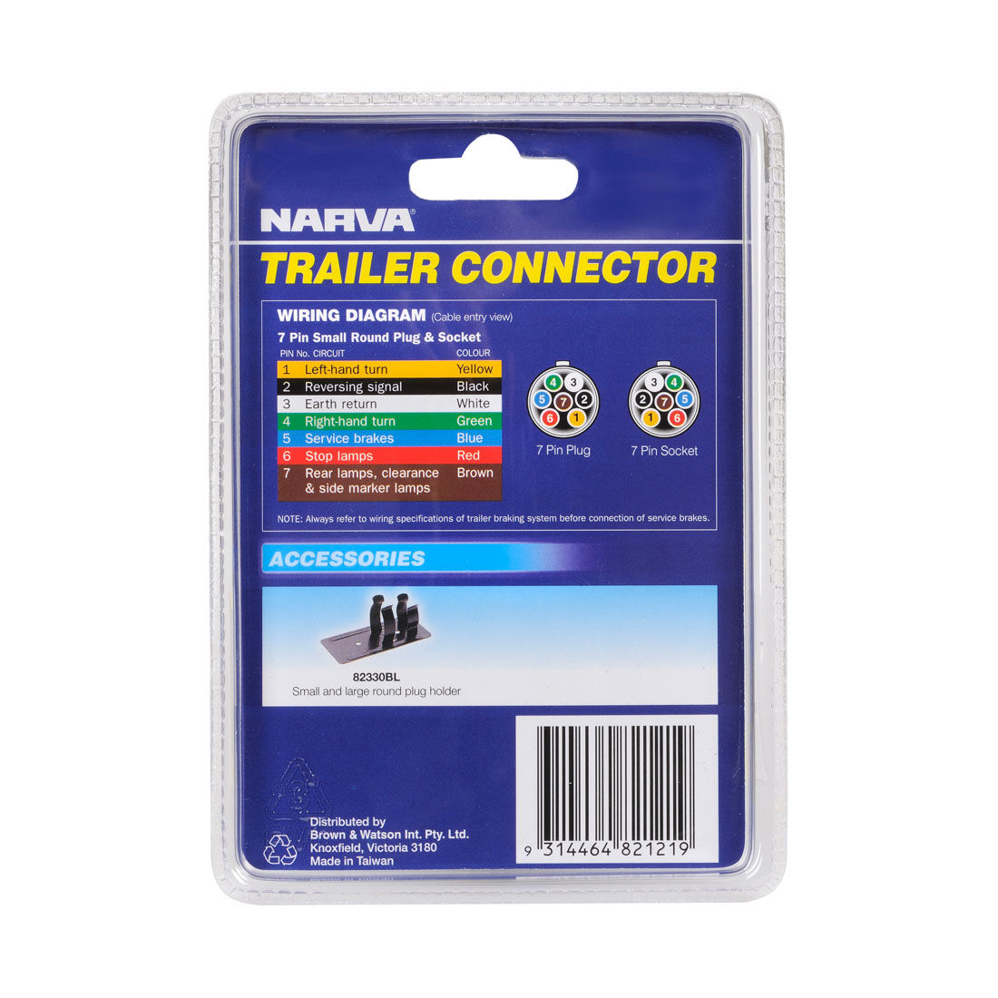 Narva 7 Pin Small Round Plastic Trailer Plug, , scaau_hi-res