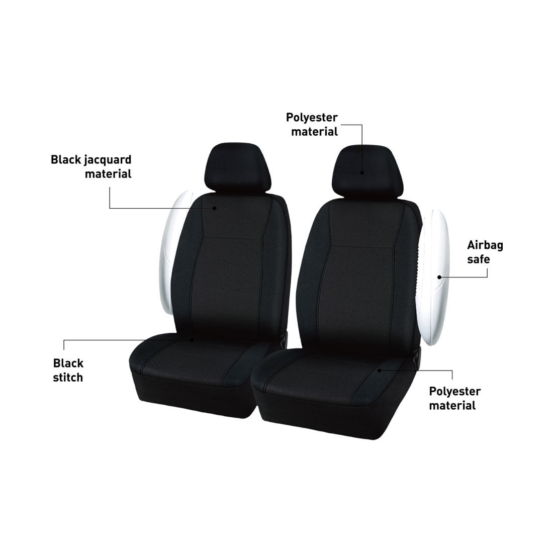 SCA Jacquard Seat Covers Black Adjustable Headrests Airbag Compatible, , scaau_hi-res