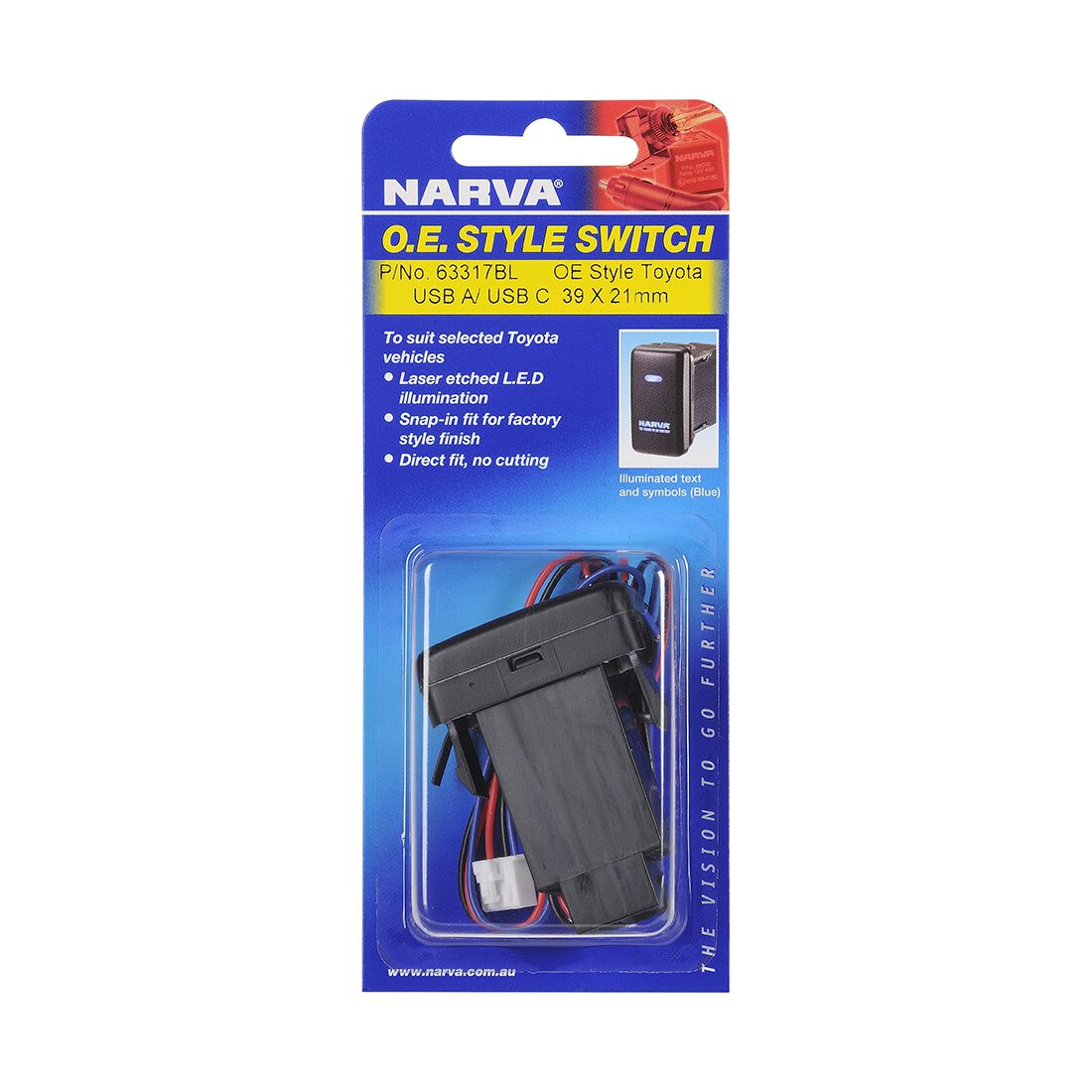 Narva OE Style Switch Toyota USB A/C - 39x21mm, , scaau_hi-res
