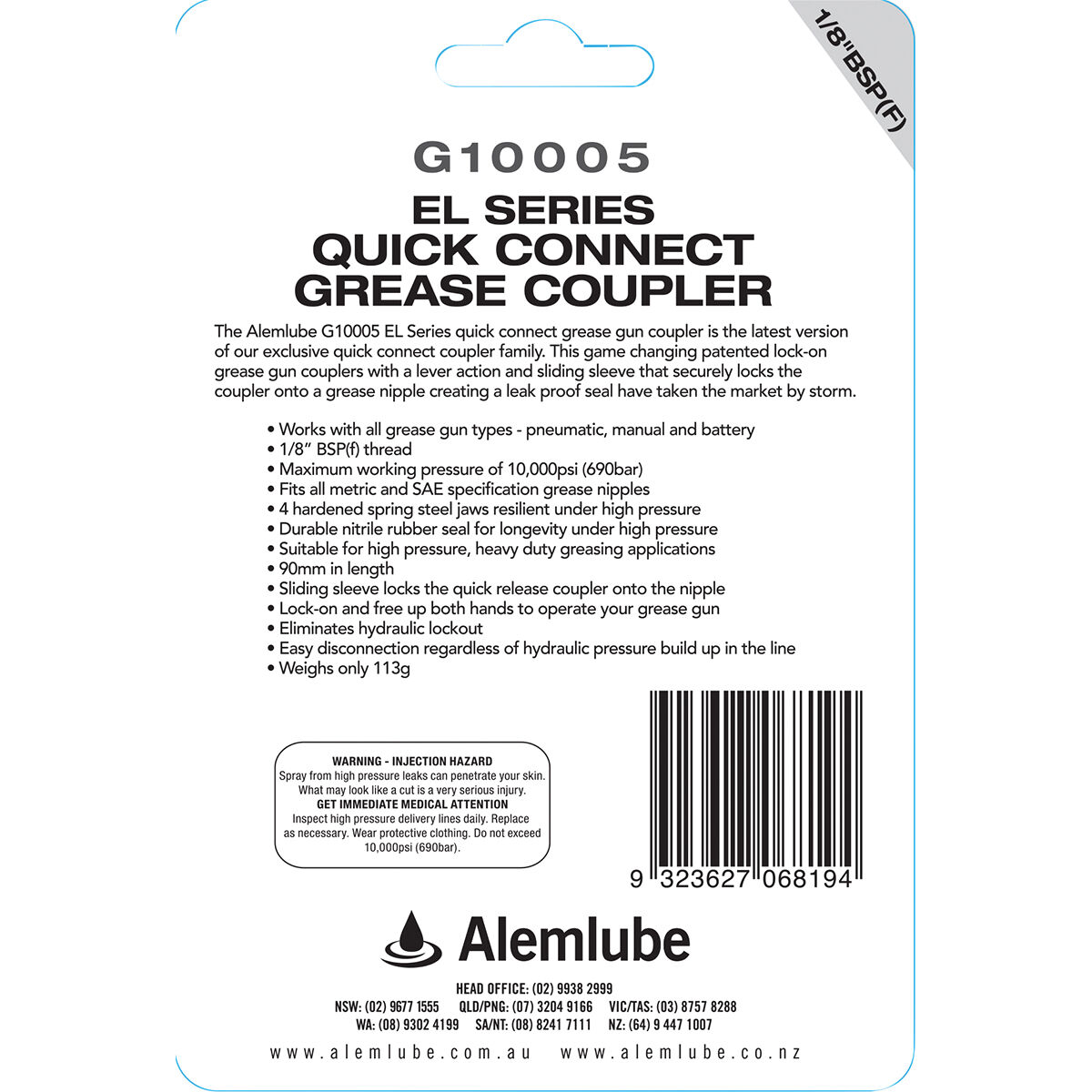 Alemlube Grease Gun Coupler EL Quick Release, , scaau_hi-res