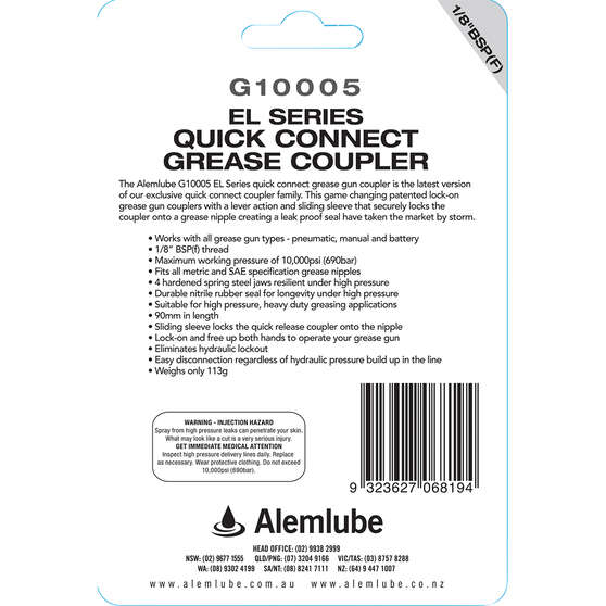 Alemlube Grease Gun Coupler EL Quick Release, , scaau_hi-res
