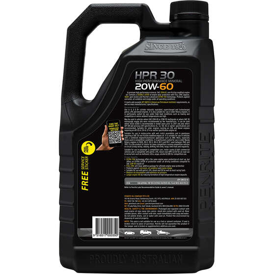 Penrite HPR 30 Engine Oil - 20W-60, 5 Litre, , scaau_hi-res