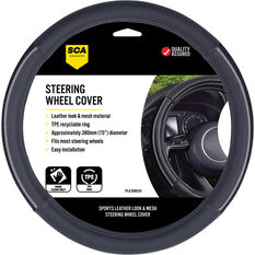 SCA Steering Wheel Cover - PU And Mesh, Black / Grey, 380mm Diameter, , scaau_hi-res