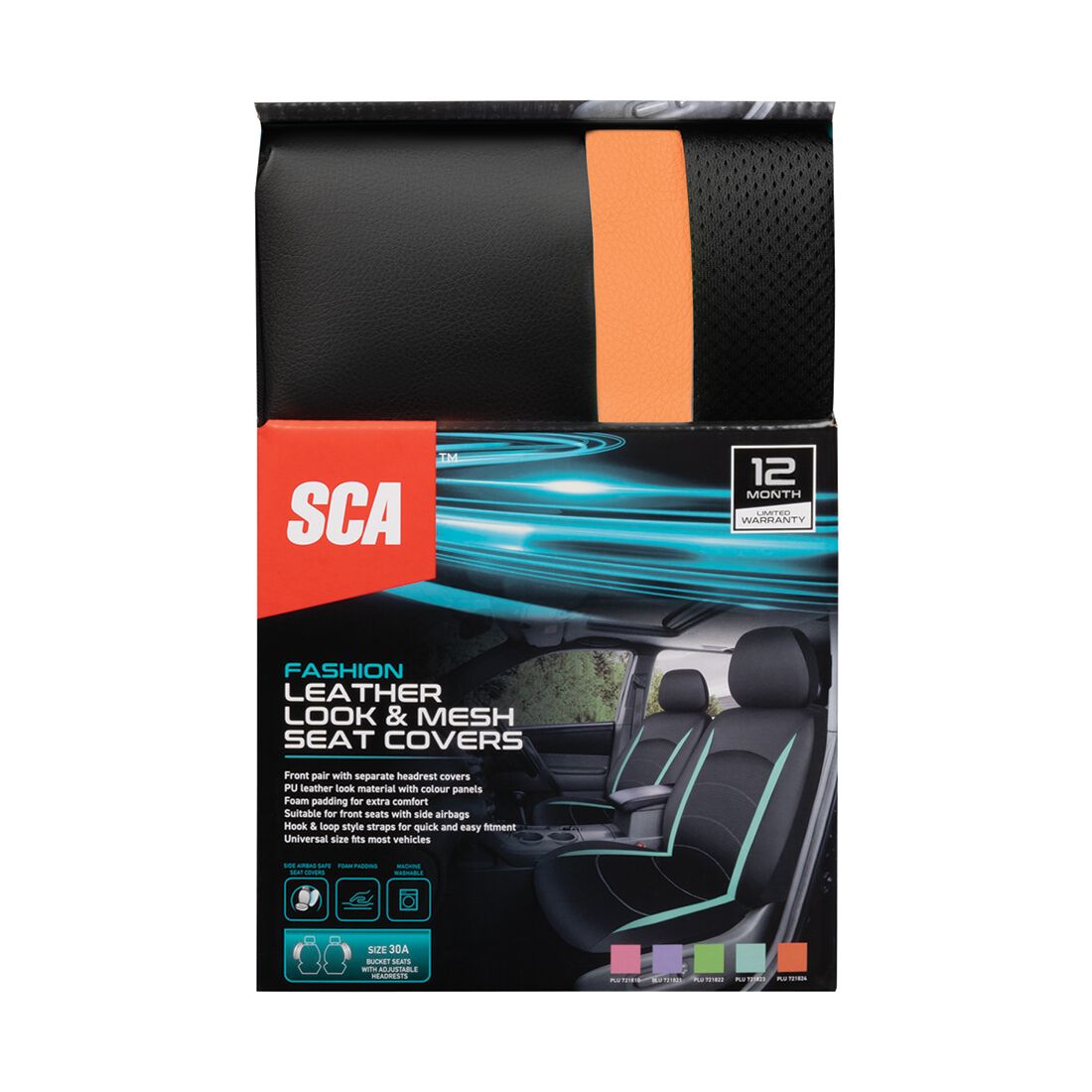 SCA Seat Cover Leather Look and Mesh Size 30A Orange, , scaau_hi-res