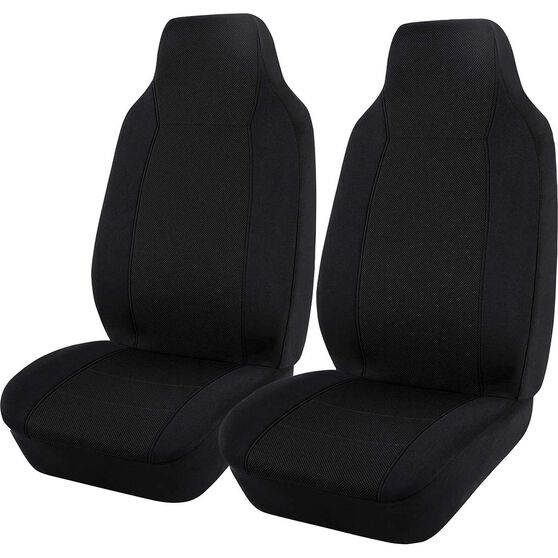 Sca Jacquard Seat Covers Black Built In Headrests Airbag Compatible Super Auto - Bucket Seat Covers Without Headrest