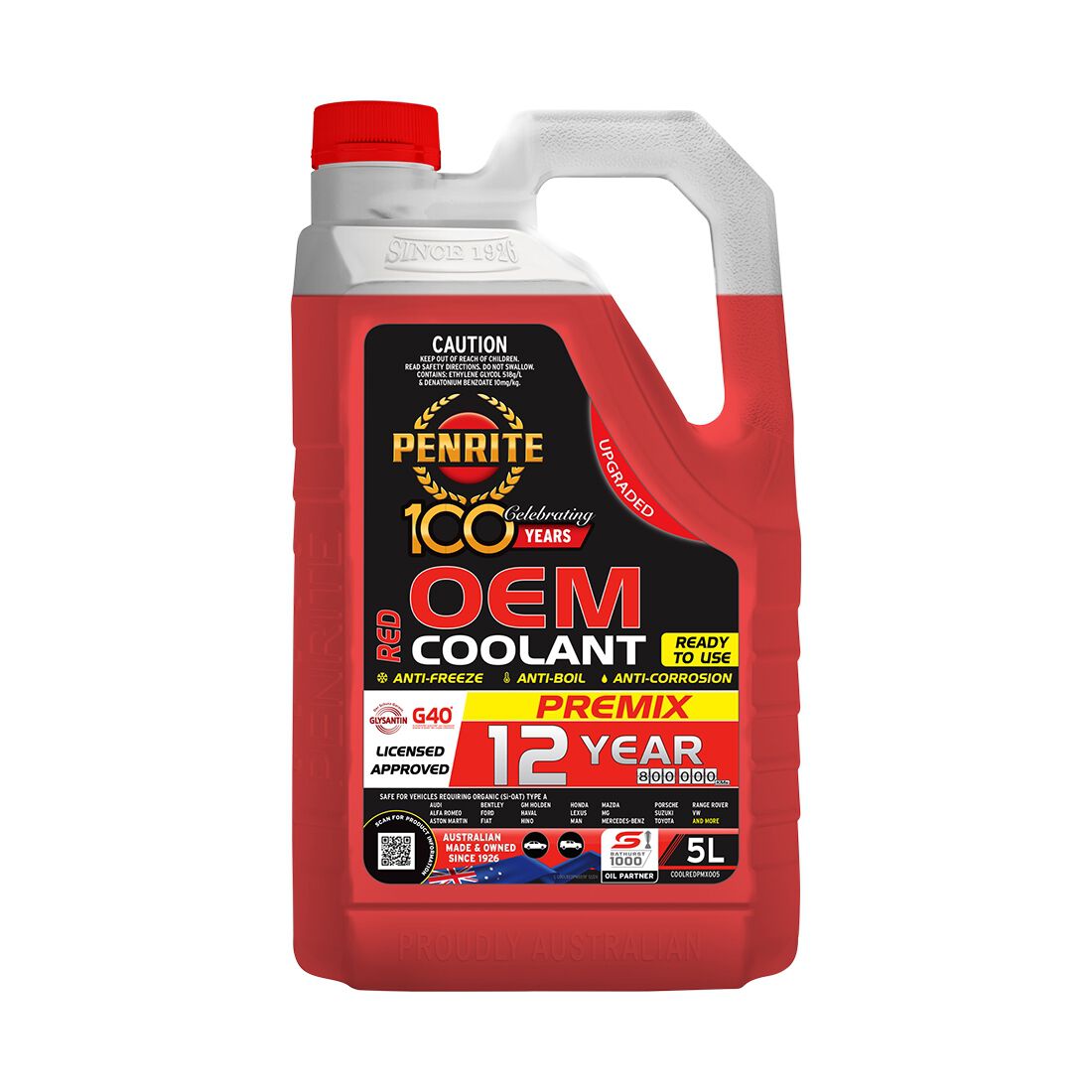 Penrite Red Long Life Anti Freeze / Anti Boil Coolant Premix - 5 Litres, , scaau_hi-res