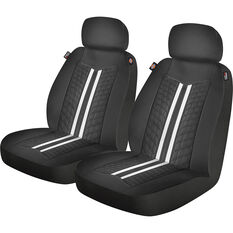 Dickies Espirit Leather Look Seat Covers Black/White Adjustable Headrest Airbag Compatible, , scaau_hi-res