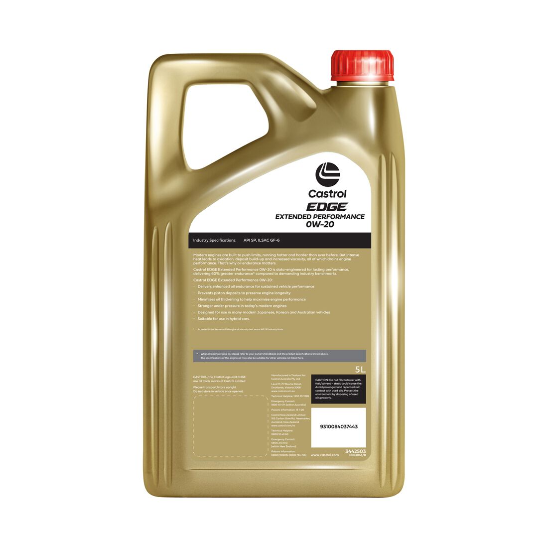 Castrol EDGE Extended Performance Engine Oil 0W-20 5 Litre, , scaau_hi-res