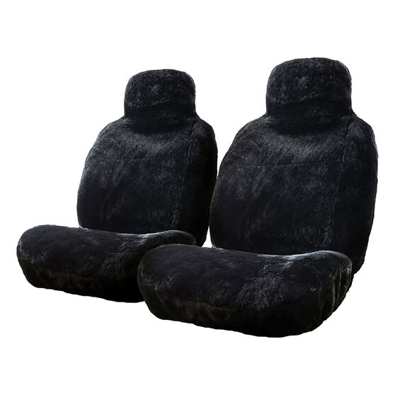 Gold CLOUDLUX Sheepskin Seat Covers - Slate Built-in Headrests Size 60 Front Pair Airbag Compatible, Black, scaau_hi-res