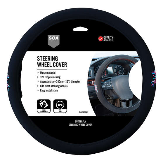 SCA Steering Wheel Cover - Butterfly Mesh, Pink/Blue 380mm diameter, , scaau_hi-res