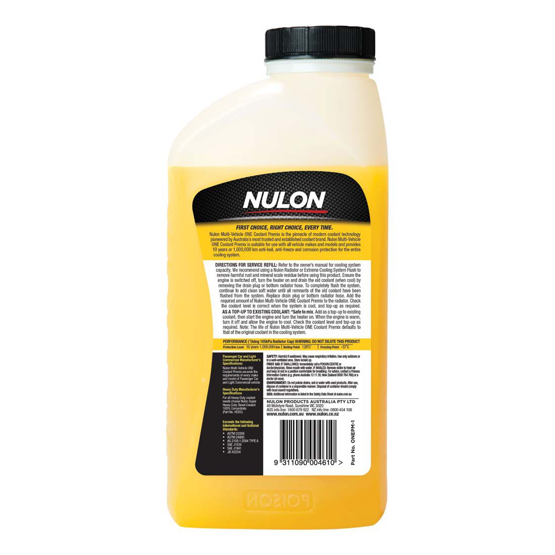 Nulon Yellow Multi-Vehicle ONE Coolant Premix - 1 Litre, , scaau_hi-res