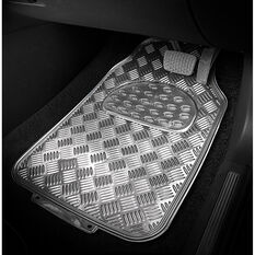SCA Checkerplate Car Floor Mats PVC Silver Set of 4, , scaau_hi-res