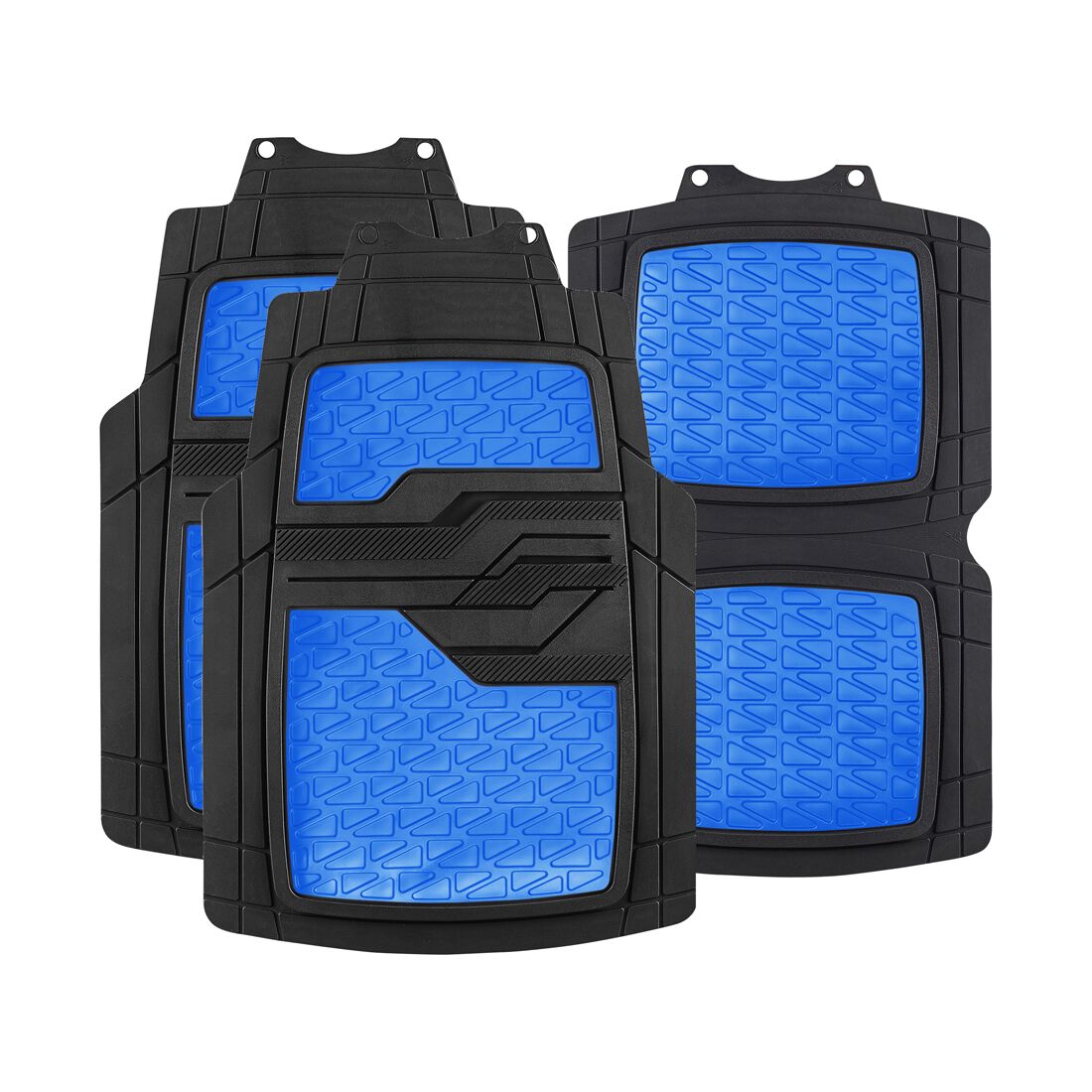 SCA Checkerplate PVC Car Floor Mats - Set of 4, Blue/Black, , scaau_hi-res