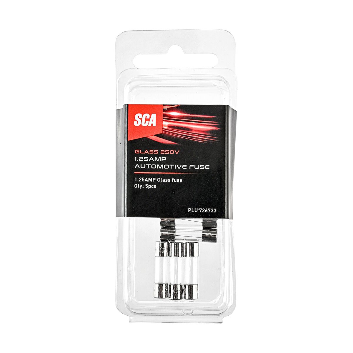 SCA Automotive Fuses - Glass 250V 1.25 Amp, 5 Piece - GF125-3, , scaau_hi-res