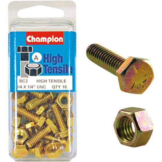Champion High Tensile Bolts and Nuts - UNC 3 / 4inch X 1 / 4inch, , scaau_hi-res