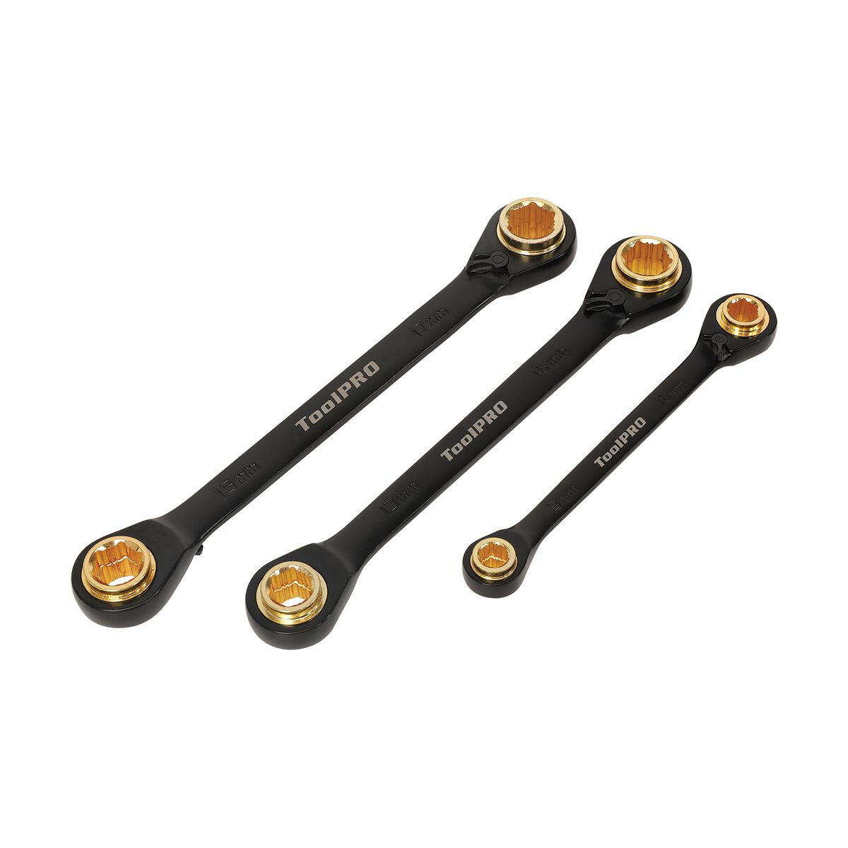 ToolPRO 3pc 4-in-1 Anti Slip Revisible Ratcheting Wrench Set, , scaau_hi-res