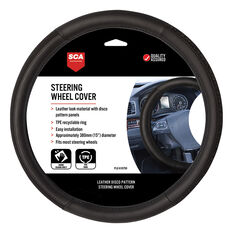 SCA Leather Look Disco Steering Wheel Cover - Black, 380mm Diameter, , scaau_hi-res