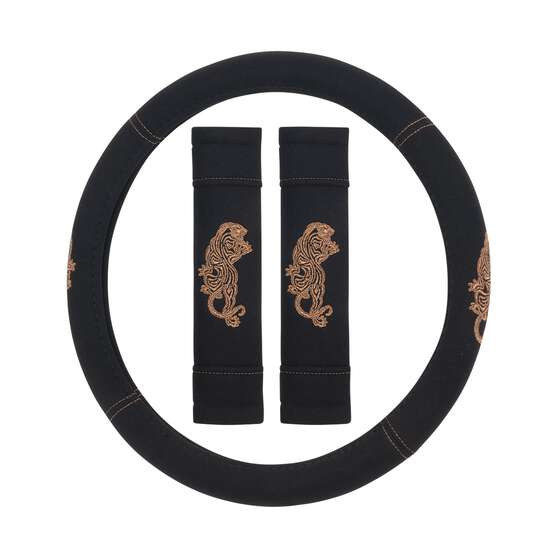 SCA Steering Wheel Cover and Seat Belt Buddy Set Bronze/Black, , scaau_hi-res