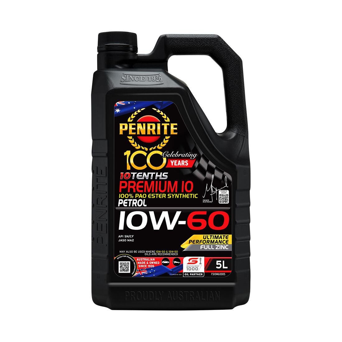 Penrite 10 Tenths Premium 10 Engine Oil 10W-60 5 Litre, , scaau_hi-res