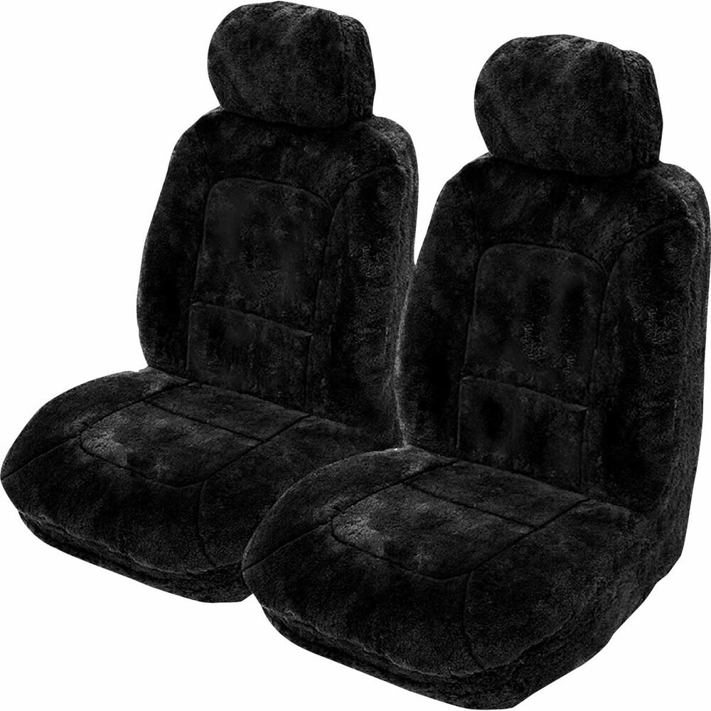 Platinum Cloud Sheepskin Seat Covers Black, Adjustable Headrests