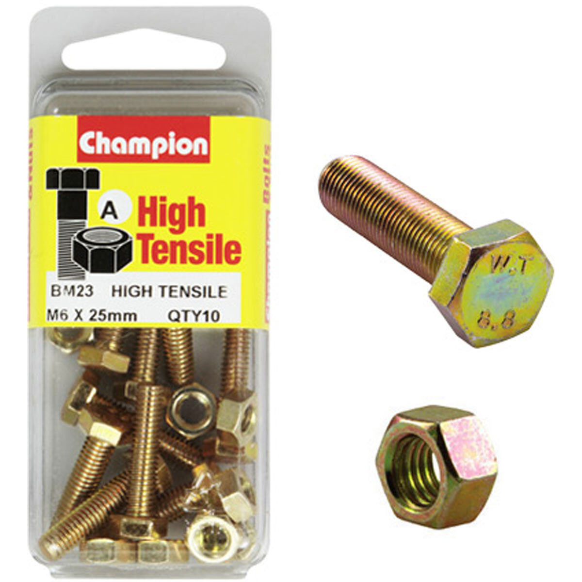 Champion High Tensile Bolts and Nuts BM23, M6 X 25mm, , scaau_hi-res