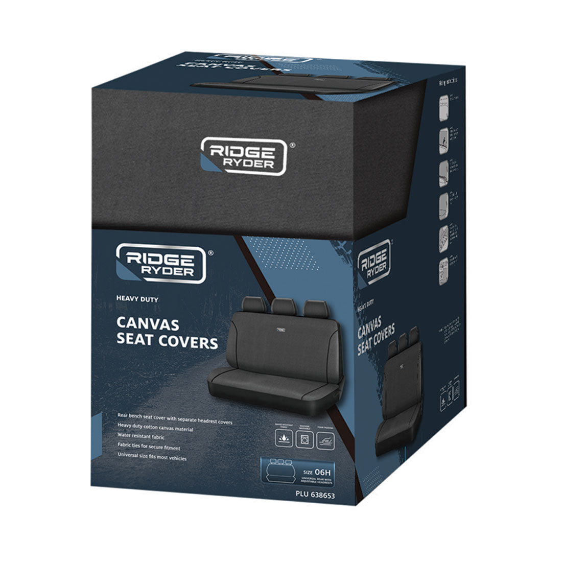 Ridge Ryder Canvas Seat Cover Charcoal/Black Piping Adjustable Headrests Rear Seat 06H, , scaau_hi-res