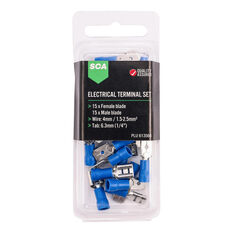 SCA Electrical Terminals - Male & Female Blade, 6.3mm Blue, 30 Pack, , scaau_hi-res