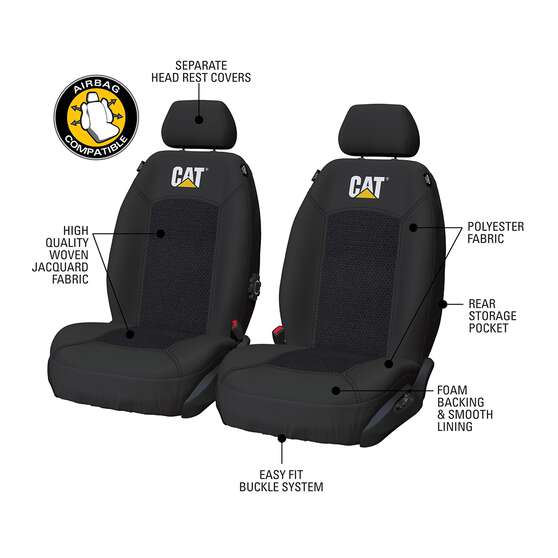 CAT Jacquard Seat Covers Black Adjustable Headrests Airbag Compatible, , scaau_hi-res