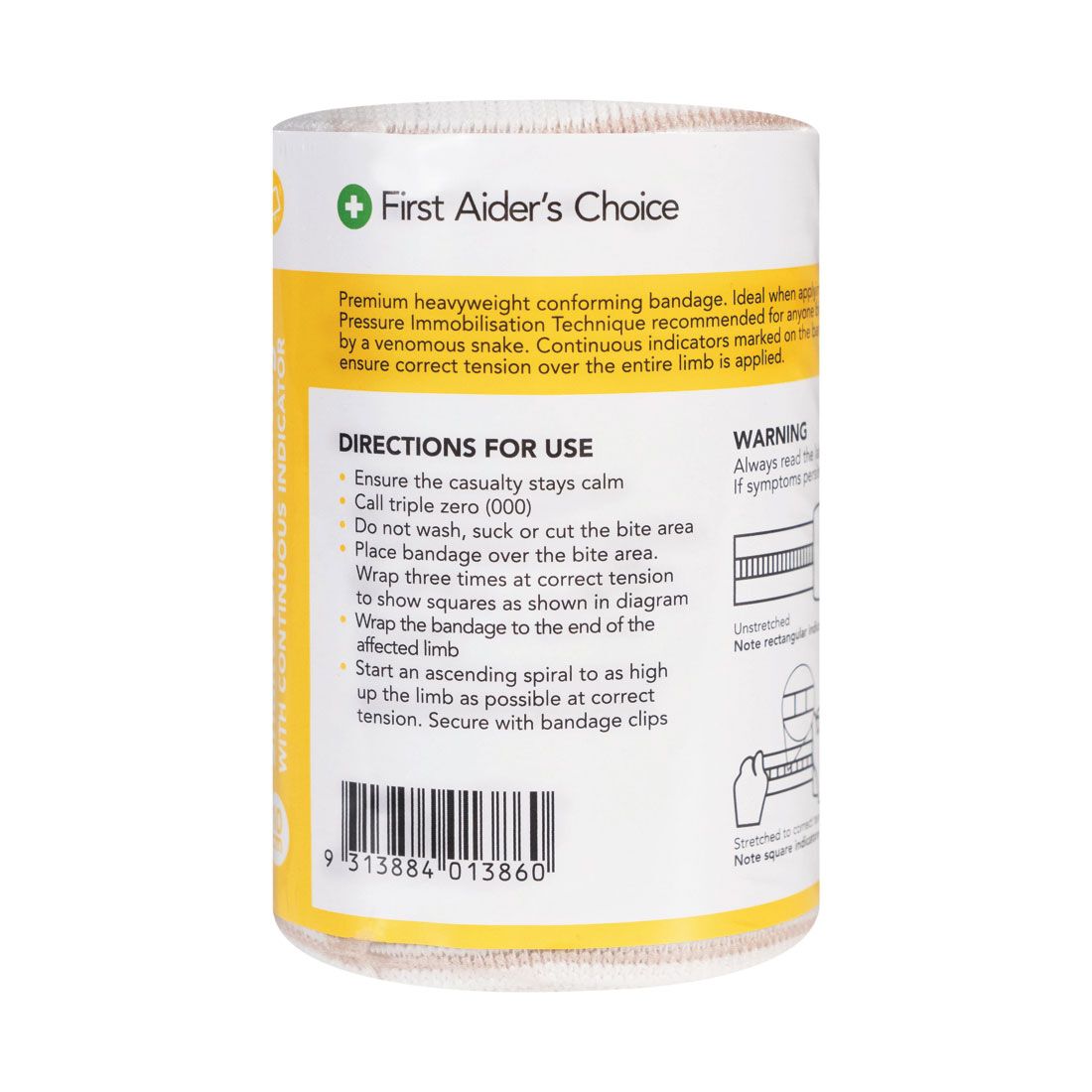 First Aider's Choice Snake Indicator Bandage 10cmx10m, , scaau_hi-res