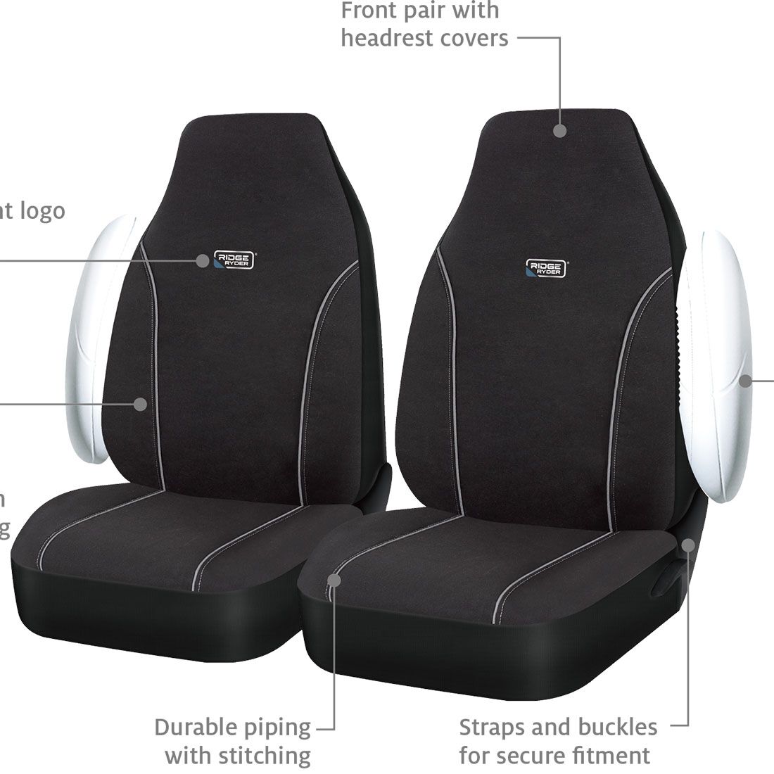Ridge Ryder Canvas Seat Covers Black/Grey 60SAB, , scaau_hi-res