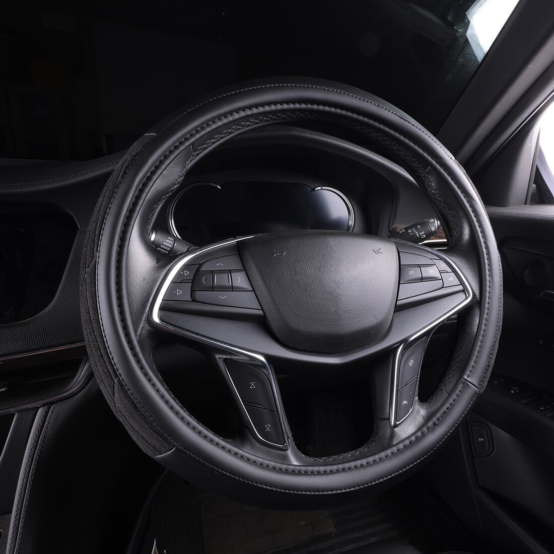 SCA Embossed Leather Look Steering Wheel Cover Black, , scaau_hi-res