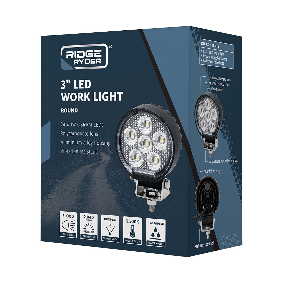 Ridge Ryder LED Work Lamp - 3" Round, , scaau_hi-res