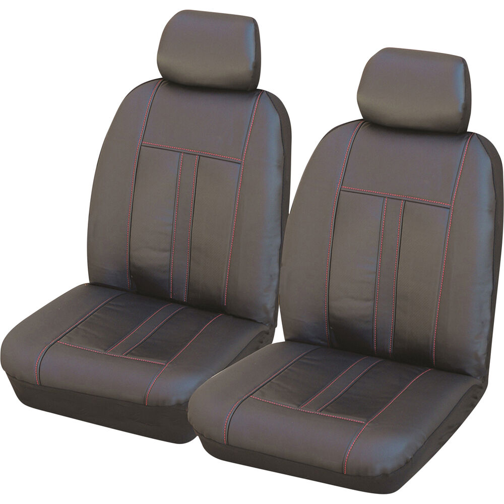 SCA Leather Look Seat Cover Black and Red, Adjustable Headrests