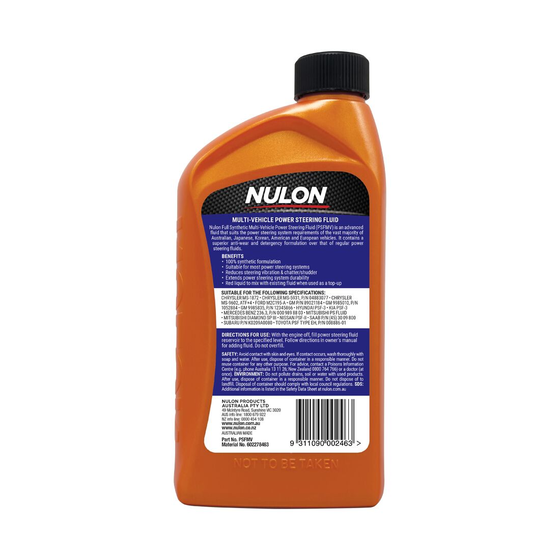 Nulon Multi-Vehicle Power Steering Fluid - 500mL, , scaau_hi-res