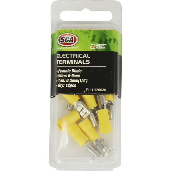 SCA Electrical Terminals - Female Blade, 6.3mm Yellow, 12 Pack, , scaau_hi-res