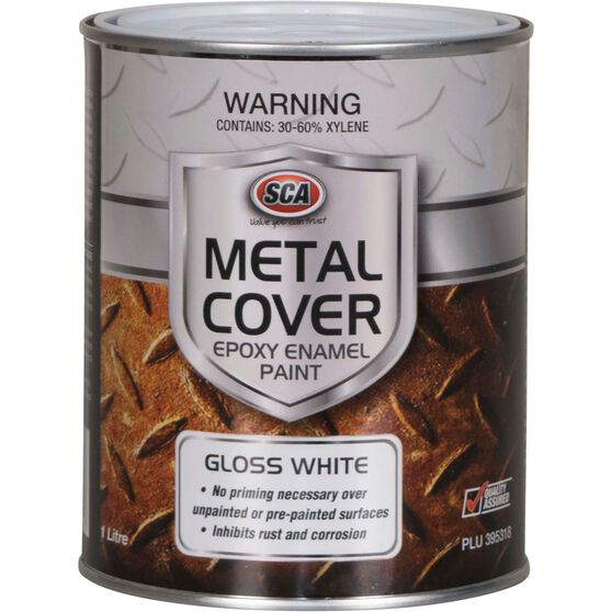 SCA Metal Cover Enamel Rust Paint, Gloss White - 1 Litre, , scaau_hi-res