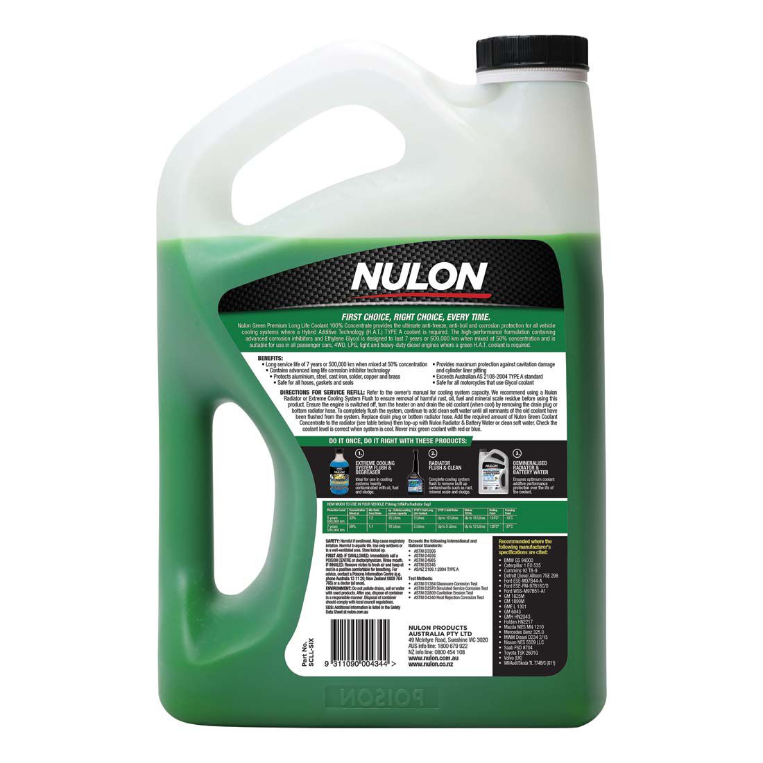 Nulon Green Long Life Anti-Freeze/Anti-Boil Coolant Concentrate - 6 Litres, , scaau_hi-res