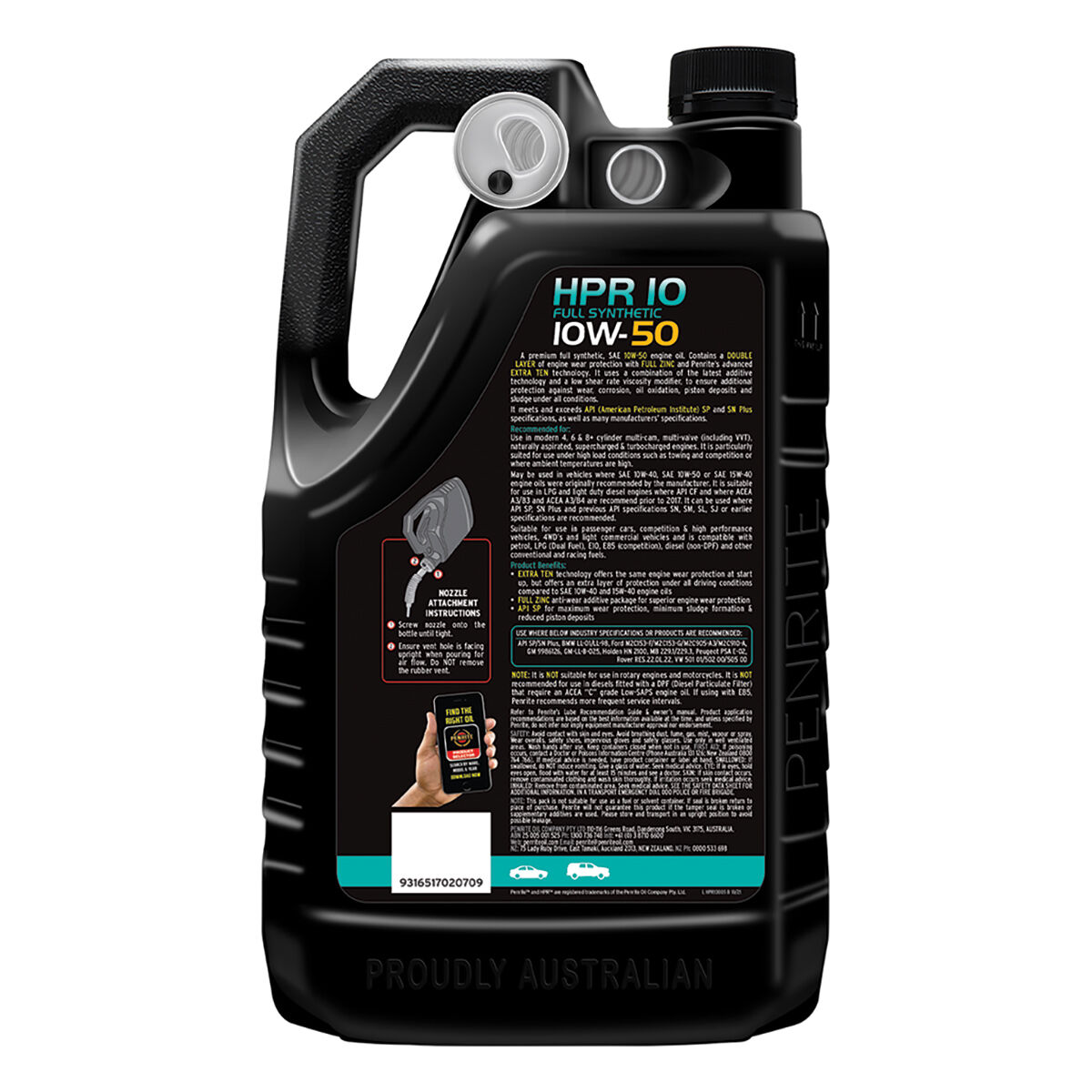 Penrite HPR 10 Engine Oil - 10W-50, 5 Litre, , scaau_hi-res