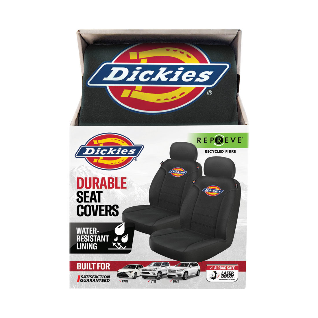 Dickies Repreve Polyester OG Logo Seat Covers Black Adjustable Headrests Airbag Compatible, , scaau_hi-res