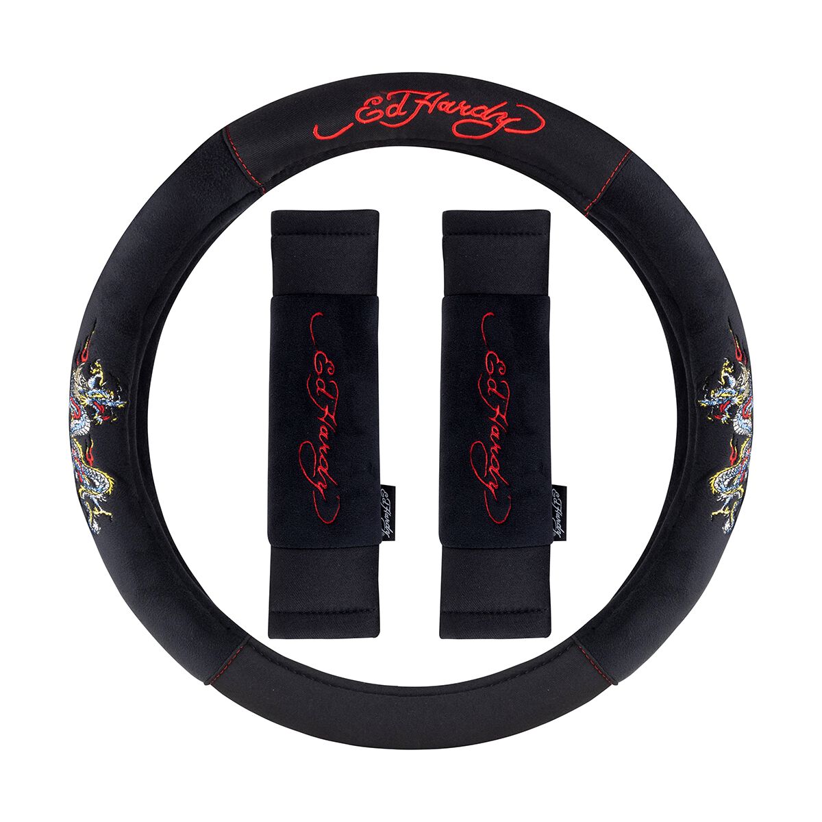 Ed Hardy Dragon Steering Wheel and Belt Cover Set - Velvet/Twill, , scaau_hi-res
