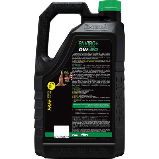 Penrite Enviro+ Engine Oil - 0W-20 5 Litre, , scaau_hi-res
