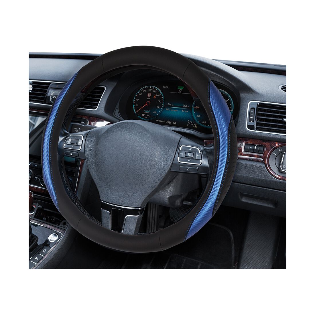 SCA Steering Wheel Cover Sports Leather Look Black & Blue, , scaau_hi-res
