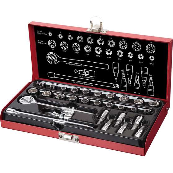 SCA Socket Set 1/4" Drive Metric/SAE 30 Piece, , scaau_hi-res